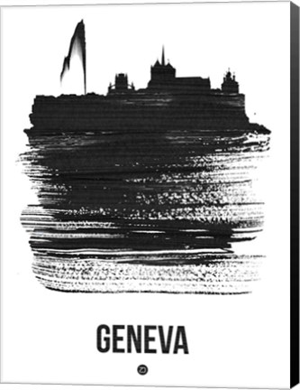 Framed Geneva Skyline Brush Stroke Black Print