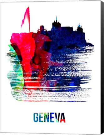 Framed Geneva Skyline Brush Stroke Watercolor Print