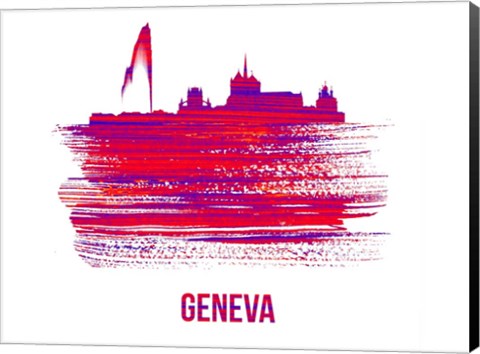 Framed Geneva Skyline Brush Stroke Red Print