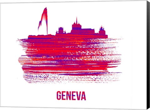 Framed Geneva Skyline Brush Stroke Red Print