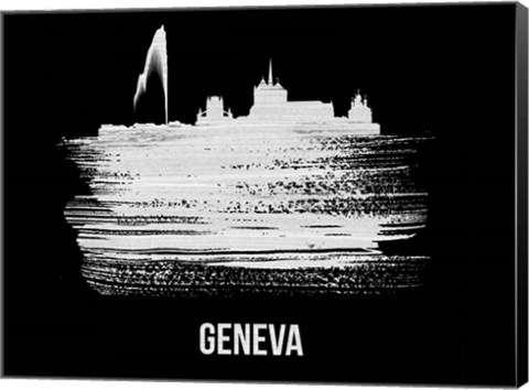 Framed Geneva Skyline Brush Stroke White Print