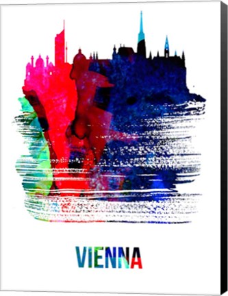 Framed Vienna Skyline Brush Stroke Watercolor Print