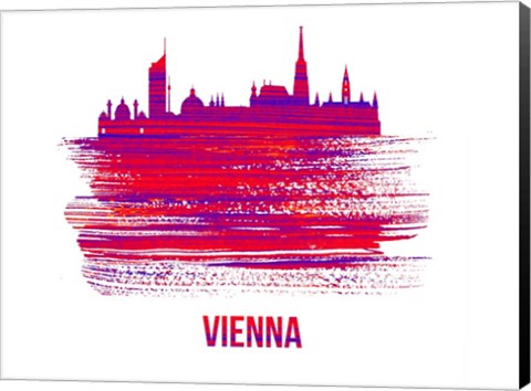 Framed Vienna Skyline Brush Stroke Red Print