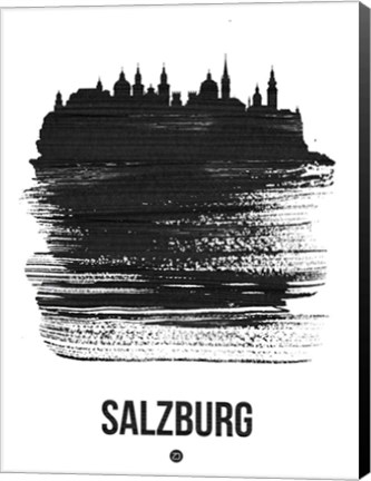 Framed Salzburg Skyline Brush Stroke Black Print