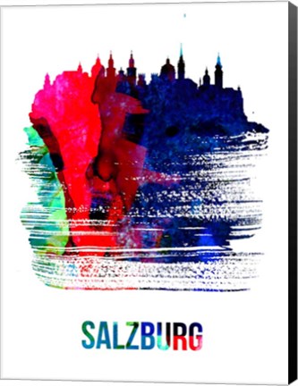 Framed Salzburg Skyline Brush Stroke Watercolor Print