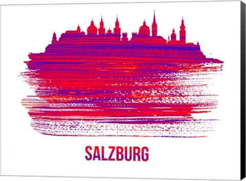 Framed Salzburg Skyline Brush Stroke Red Print