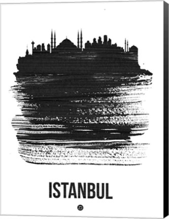 Framed Istanbul Skyline Brush Stroke Black Print