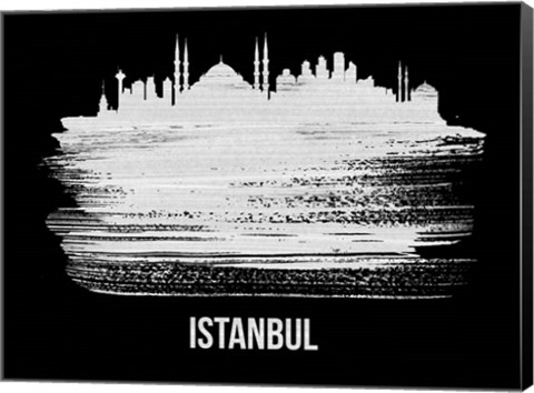 Framed Istanbul Skyline Brush Stroke White Print