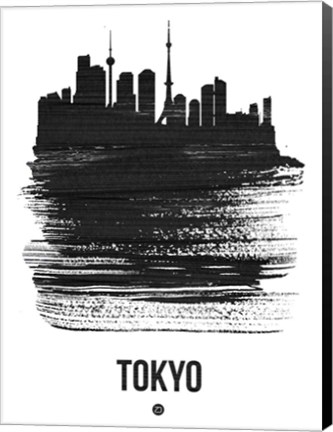 Framed Tokyo Skyline Brush Stroke Black Print