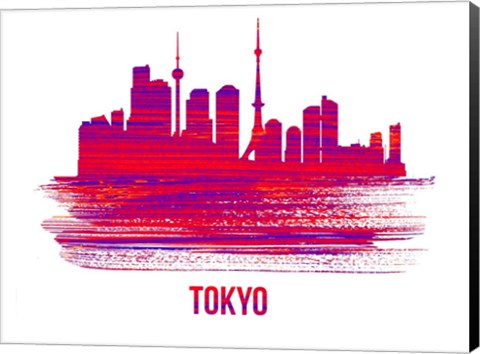 Framed Tokyo Skyline Brush Stroke Red Print