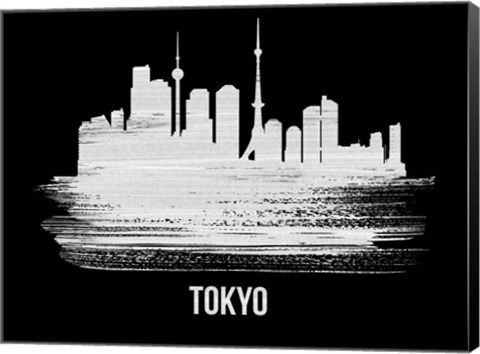 Framed Tokyo Skyline Brush Stroke White Print