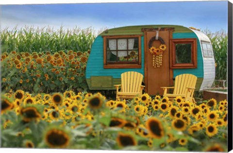 Framed Vintage Camper and Sunflowers 2 Print