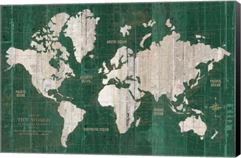 Framed Old World Map Green Print