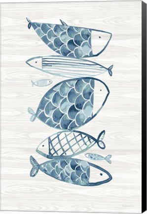 Framed Driftwood Blue Fish I Print