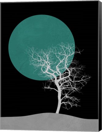 Framed White Tree and Big Moon Print