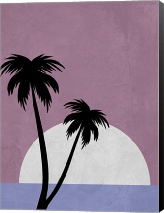 Framed Sunset and Beach Palm Trees Print