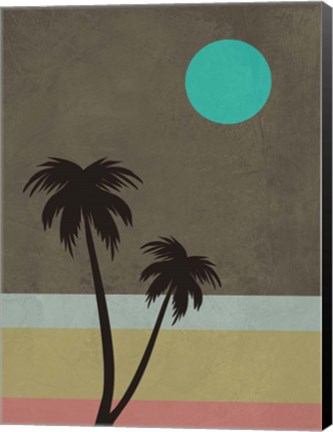 Framed Palm Trees and Teal Moon Print