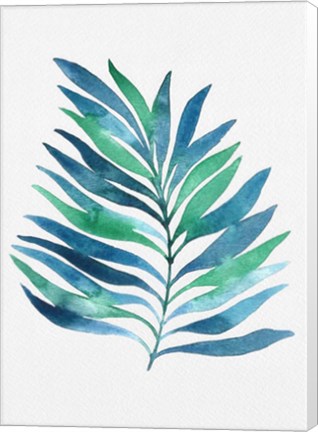 Framed Blue and Green Watercolor Leaves 1 Print