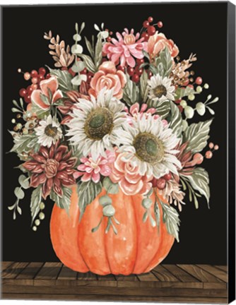 Framed Fall Floral with Pumpkin Print