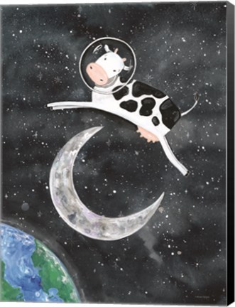 Framed Astro Cow Jumps Over the Moon Print