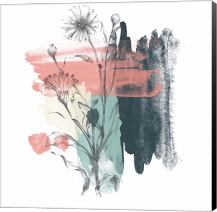 Framed Abstract Flower Teal Watercolor Print