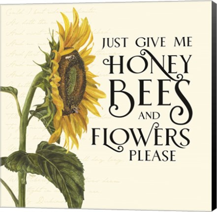 Framed Honey Bees &amp; Flowers Please I-Give me Honey Bees Print