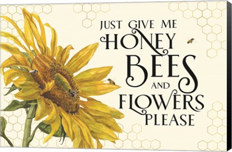 Framed Honey Bees &amp; Flowers Please landscape III-Give me Honey Bees Print