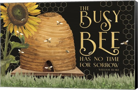 Framed Honey Bees &amp; Flowers Please landscape on black II-Busy Bee Print
