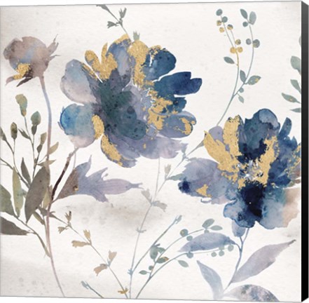 Framed Blue Watercolor Florals Print
