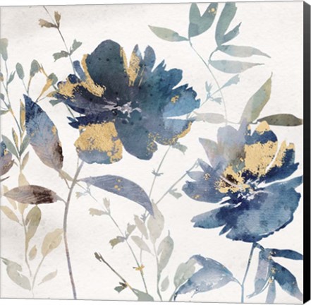 Framed Blue Watercolor Florals II Print