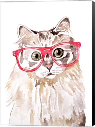 Framed Cat with Glasses Print