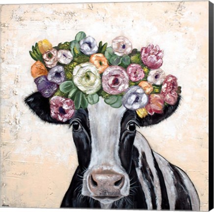 Framed Flower Cow Crown Print