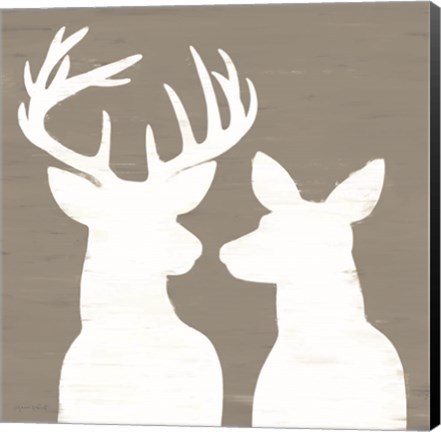 Framed Buck and Doe Silhouette Print