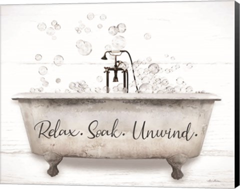 Framed Relax, Soak, Unwind Bathtub Print