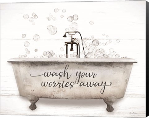 Framed Wash Your Worries Away Bathtub Print