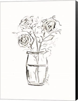 Framed Roses Charcoal Sketch Print