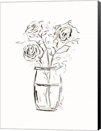 Framed Roses Charcoal Sketch Print