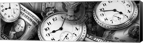 Framed Clocks And Dollar Bills Print