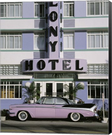 Framed Classic Car Colony Hotel Miami Beach Print