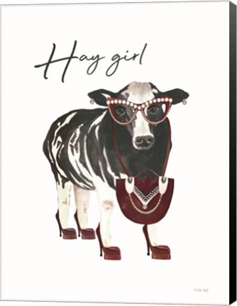 Framed Hay Girl Cow Print