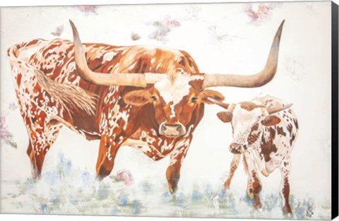 Framed Longhorn and Calf Print