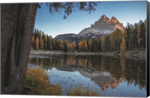 Framed Dolomites Reflection at Sunrise Print