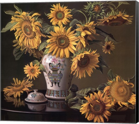 Framed Sunflowers in a Chinese Vase Print