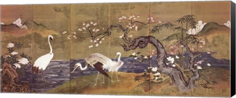 Framed Cranes Along a River Print