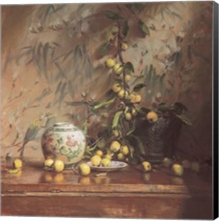 Framed Crab Apples with Japanese Print Print