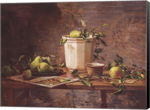 Framed Pears and Tapestry Print