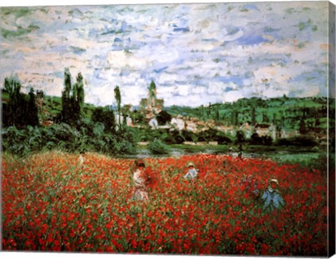 Framed Field of Poppies, Vetheuil Print