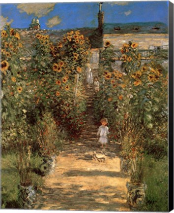 Framed Artist&#39;s Garden at Vetheuil with Boy, c.1880 Print