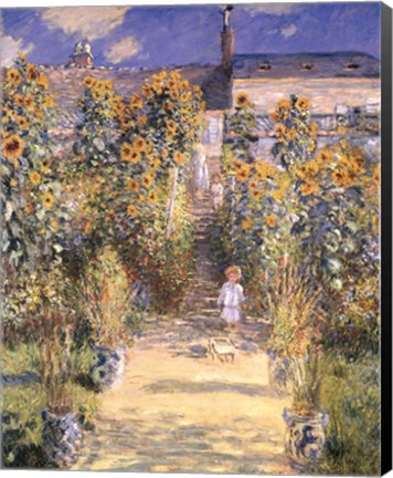 Framed Artist&#39;s Garden at Vetheuil with Boy, c.1880 Print