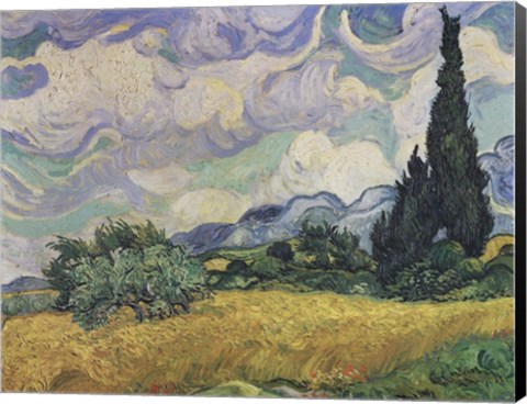 Framed Wheat Field with Cypresses, c.1889 Print